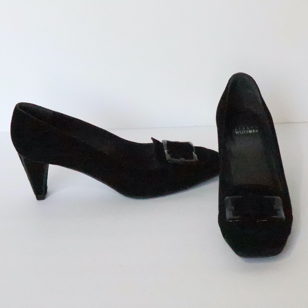 Stuart Weitzman square toed black suede pumps